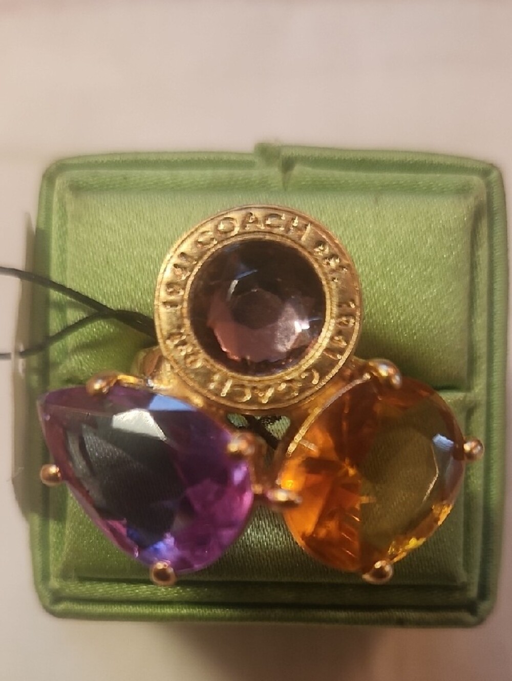 Coach Gold-Tone Ring with Purple and Amber Stones - Picture 5 of 9